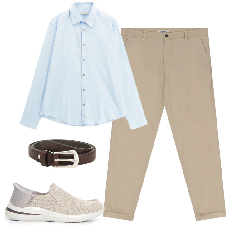 Outfit uomo - In ufficio. Stile Urban per Ufficio. Abbinamento con cinture, pantaloni chino, camicie, sneakers.