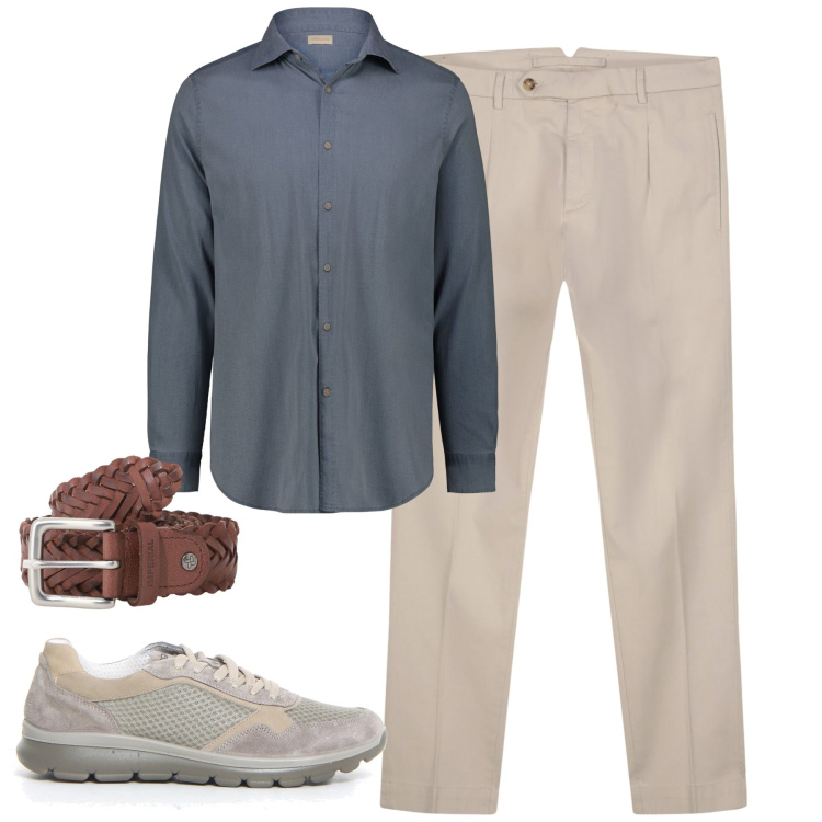 Outfit uomo - City. Stile Urban per Tutti i giorni. Abbinamento con cinture, camicie, pantaloni, scarpe stringate.