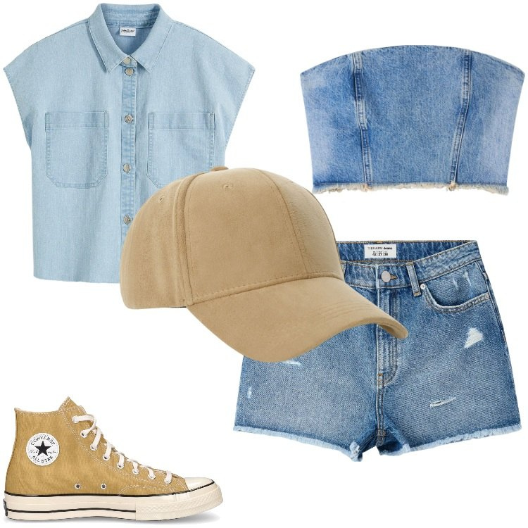 Outfit donna - Total look #2169516. Stile Casual per Tutti i giorni. Abbinamento con camicie, top, shorts, cappelli, sneakers.