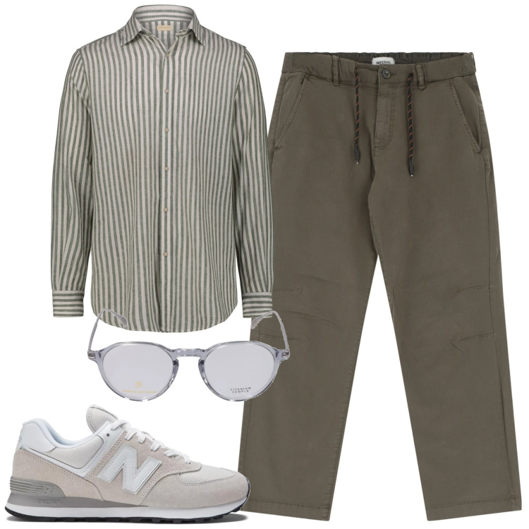 Outfit uomo - City. Stile Trendy per Tutti i giorni. Abbinamento con sneakers, pantaloni, occhiali da sole, camicie.
