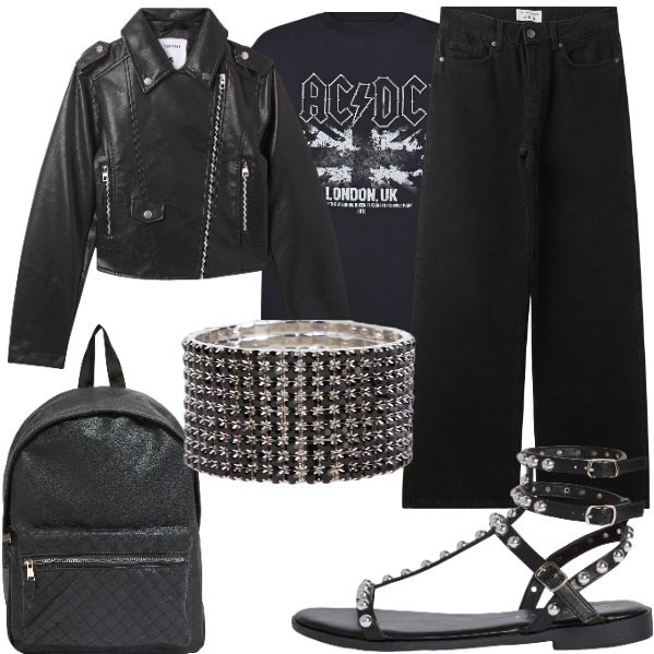 Outfit donna - Concerti rock, musica live. Stile Rock per Serata fuori. Abbinamento con t-shirt, giacche, sandali, zaini, jeans, braccialetti.