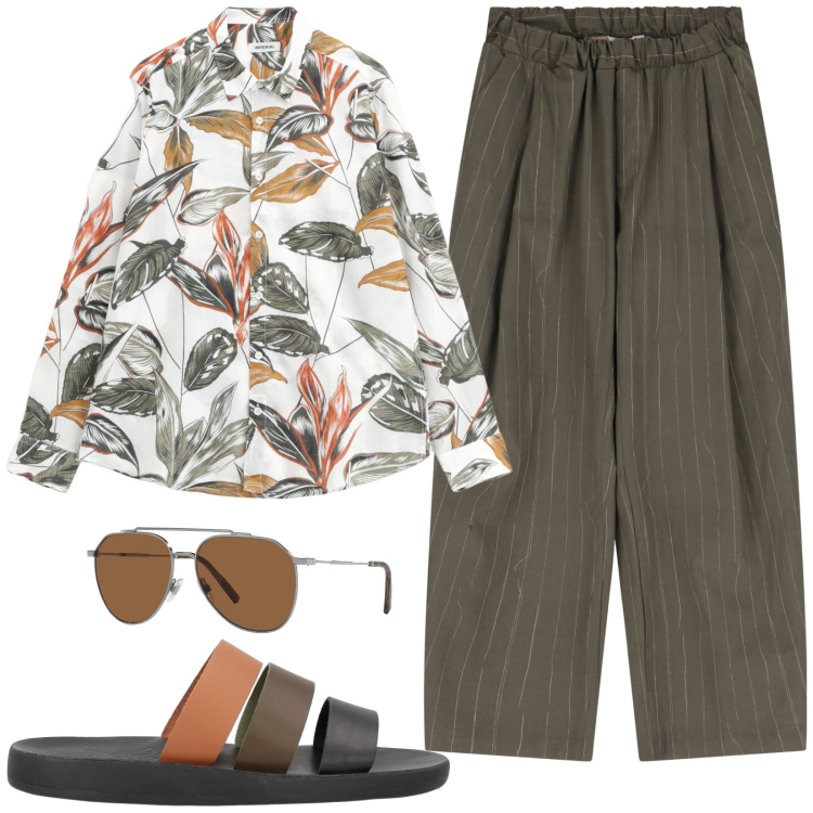 Outfit uomo - Total look #2169580. Stile Trendy per Tutti i giorni. Abbinamento con sandali, occhiali da sole, pantaloni, camicie.