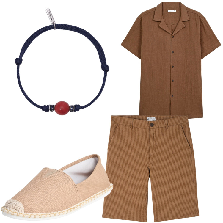 Outfit uomo - Modalita´ estate. Stile Casual per Tutti i giorni. Abbinamento con bermuda, espadrillas, camicie a manica corta, braccialetti.