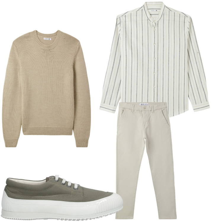 Outfit uomo - Il maglione sulle spalle. Stile Casual per Tutti i giorni. Abbinamento con sneakers, pantaloni chino, camicie, maglieria.