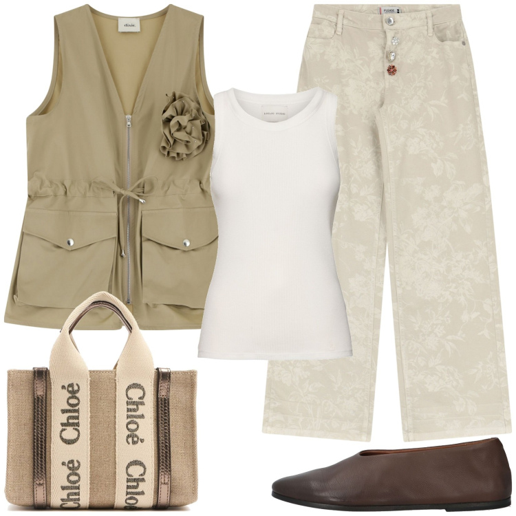 Outfit donna - Gilet. Stile Casual chic per Tutti i giorni. Abbinamento con ballerine, pantaloni, gilet, canottiere, borse a mano.