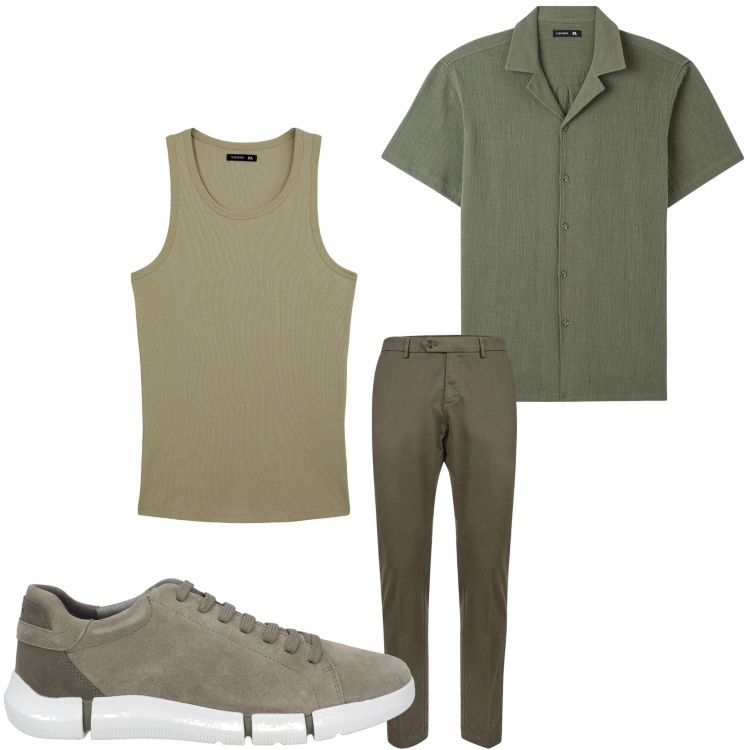 Outfit uomo - Salvia. Stile Business/Elegante per Serata speciale. Abbinamento con sneakers, camicie a manica corta, canottiere, pantaloni chino.