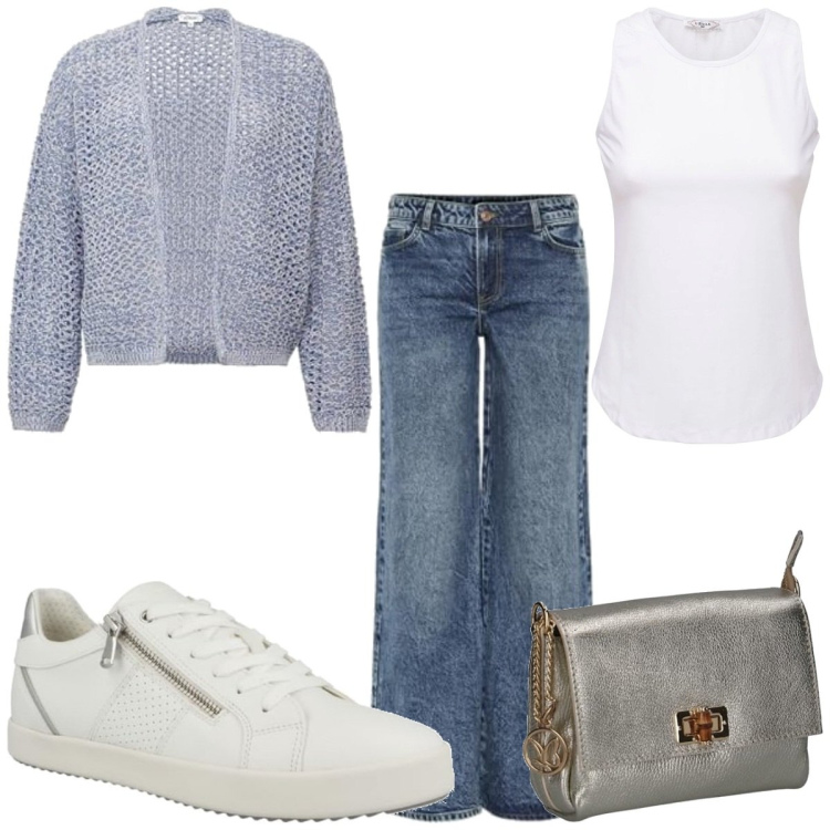 Outfit femme - Tendance #4998. Style Tendance pour Tous les jours. Assortir avec gilets, jeans, sneakers, débardeurs à bretelles, sacs à main.