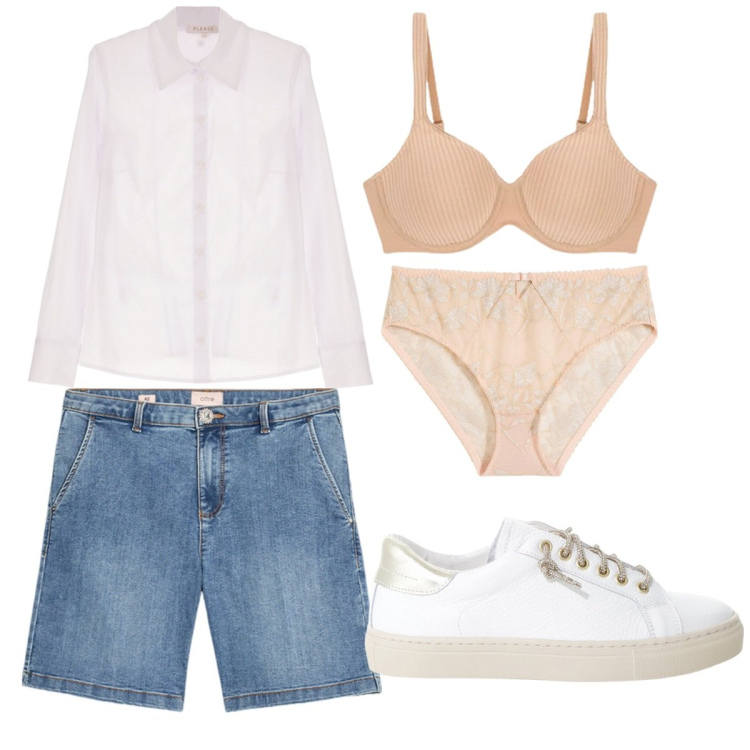 Outfit donna - Outfit da casa. Stile Casual per Tutti i giorni. Abbinamento con culotte, camicie, sneakers, reggiseni, bermuda.