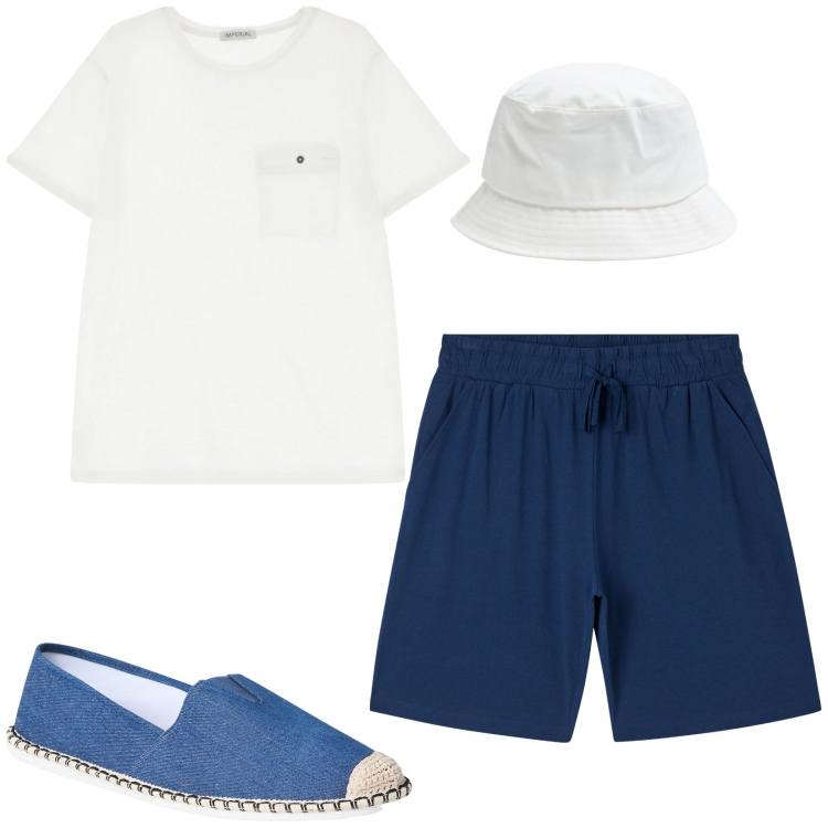 Outfit uomo - Total look #2169754. Stile Casual per Tutti i giorni. Abbinamento con espadrillas, cappelli, pantaloni corti, t-shirt.
