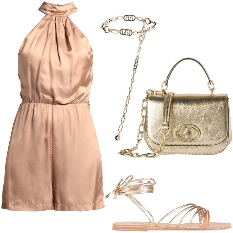 Outfit donna - KAOS in town. Stile Glamour per Serata fuori. Abbinamento con sandali in pelle, tute, cinture, borse a tracolla.