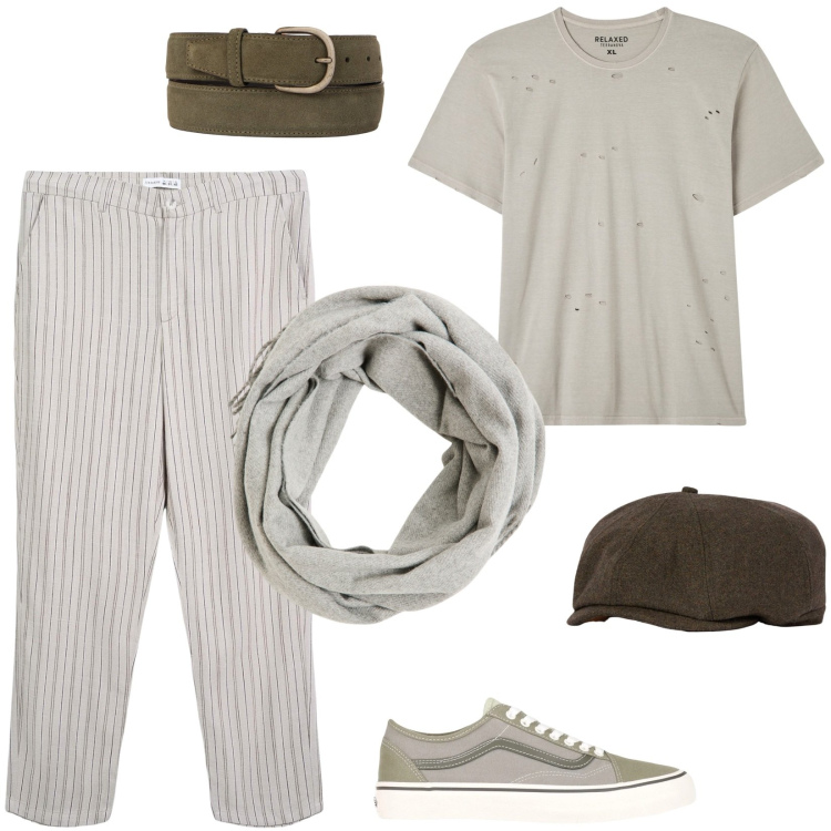 Outfit uomo - Stile coastal. Stile Casual per Tutti i giorni. Abbinamento con sneakers, t-shirt, pantaloni chino, sciarpe, cinture, cappelli e berretti.