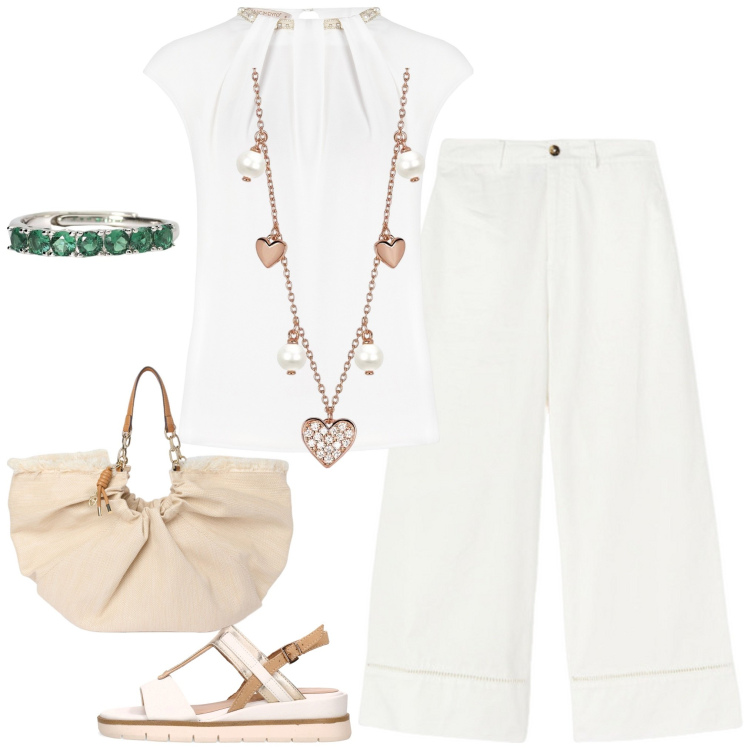 Outfit donna - Total look #2169837. Abbinamento con collane, anelli, bluse, pantaloni, sandali, borse a mano.