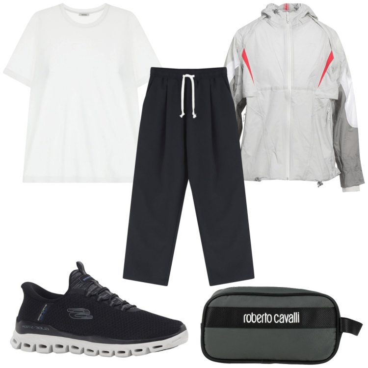 Outfit uomo - Total look #2170017. Stile Trendy per Tutti i giorni. Abbinamento con sneakers, borse sportive, giacche, t-shirt, pantaloni.