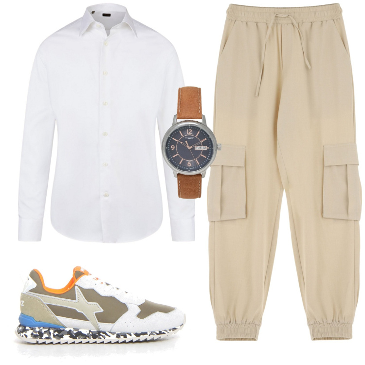 Outfit uomo - Informal style. Stile Casual per Tutti i giorni. Abbinamento con orologi, pantaloni cargo, sneakers, camicie.