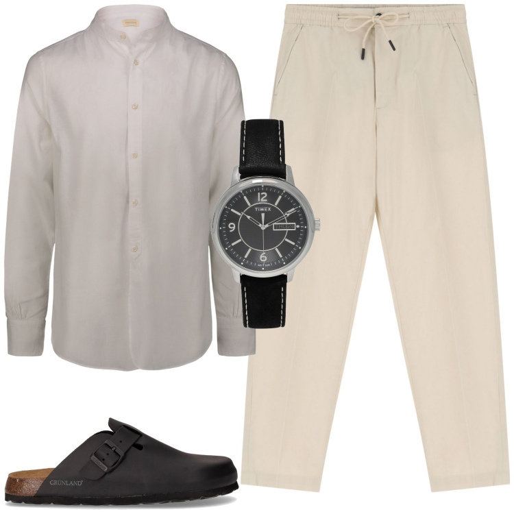Outfit uomo - Informal style. Stile Casual per Tutti i giorni. Abbinamento con orologi, pantaloni chino, sandali, camicie.