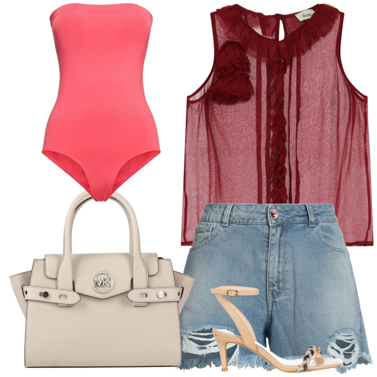 Outfit donna - Trasparente ma coperto. Stile Sexy per Serata fuori. Abbinamento con shorts, borse a mano, sandali in pelle, top, body.