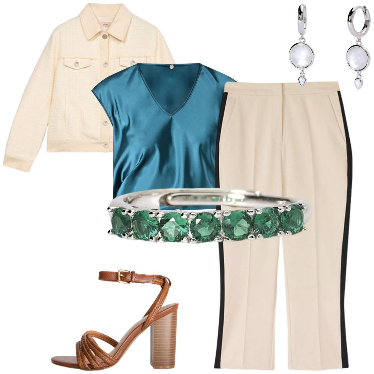 Outfit donna - Total look #2170236. Abbinamento con orecchini, anelli, bluse, blazer, pantaloni, sandali col tacco.