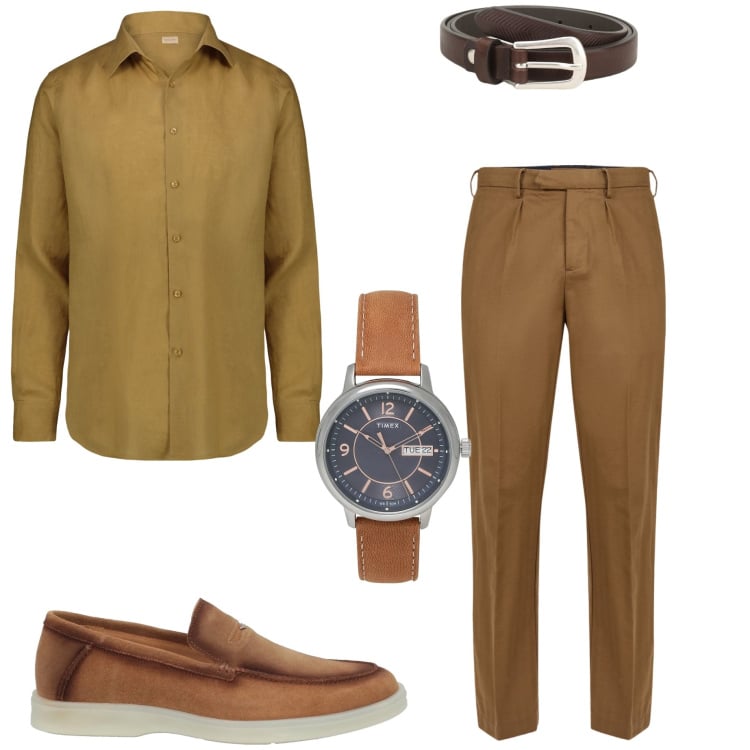 Outfit uomo - In ufficio. Stile Business/Elegante per Ufficio. Abbinamento con orologi, scarpe stringate, cinture, pantaloni, camicie.