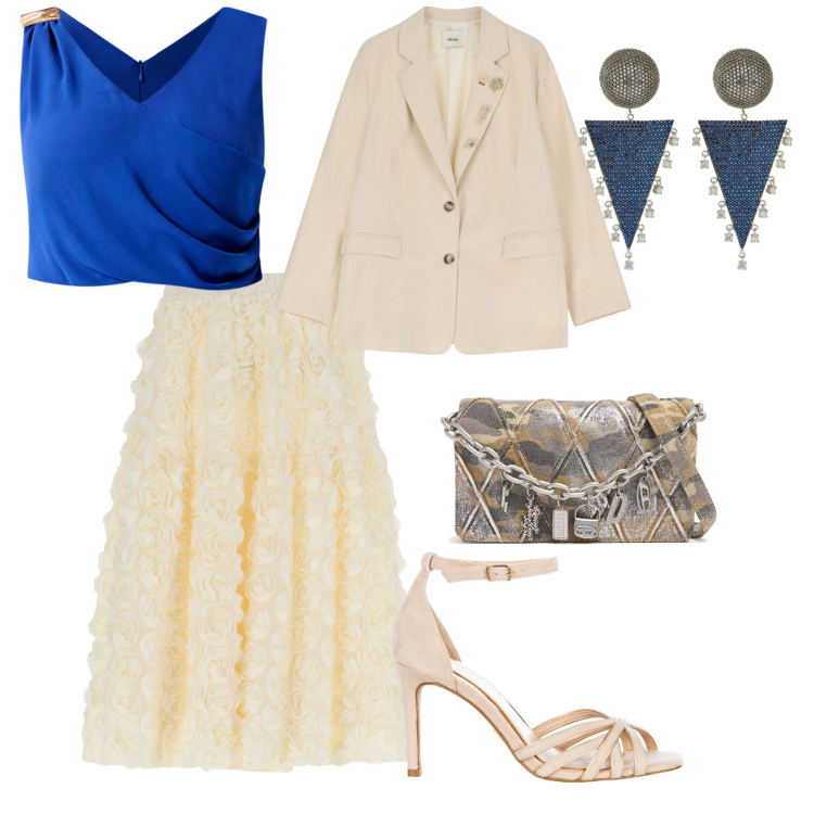 Outfit donna - Cerimonia. per Serata fuori. Abbinamento con sandali col tacco, tute, gonne, blazer, orecchini, pochette.