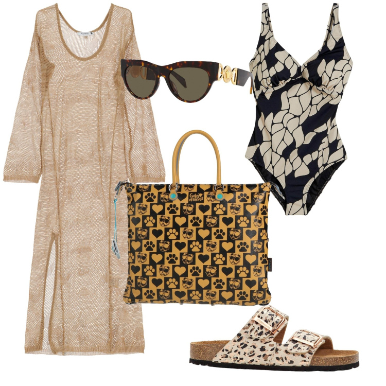 Outfit donna - La borsa diversa. per Mare. Abbinamento con costumi interi, ciabatte, borse a mano, occhiali da sole, vestiti lunghi.