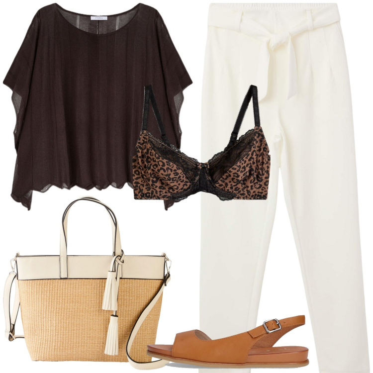 Outfit donna - Total look #2170362. Stile Casual chic per Tutti i giorni. Abbinamento con shopping bag, reggiseni, pantaloni chino, cappotti, sandali.