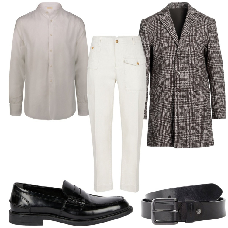 Outfit uomo - Total look #2170363. Stile Casual per Ufficio. Abbinamento con cappotti, cinture, scarpe stringate, pantaloni, camicie.