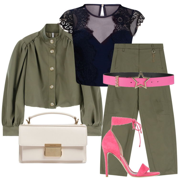 Outfit donna - Total look #2170415. Stile Rock per Serata fuori. Abbinamento con cinture, sandali in pelle, body, pantaloni, blazer, borse a mano.