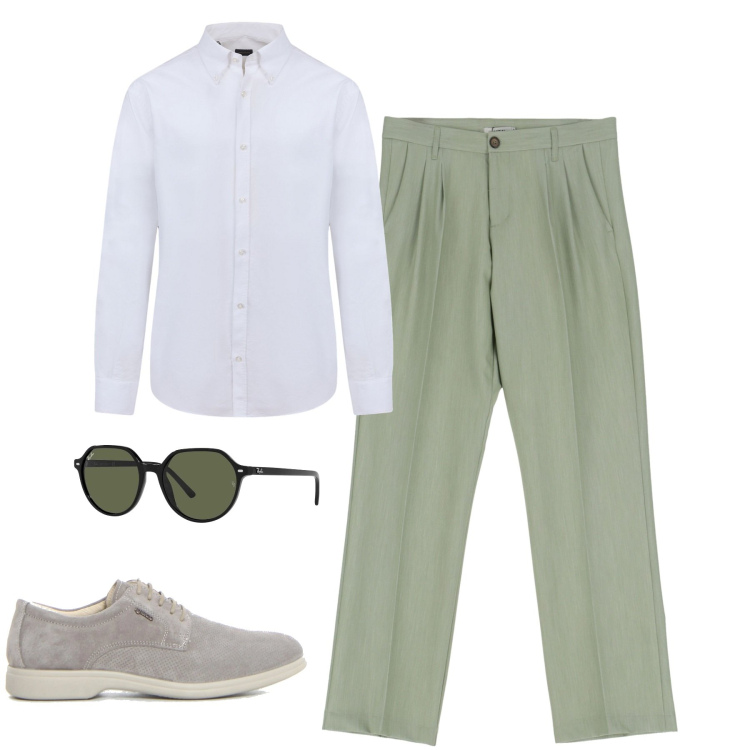 Outfit uomo - In ufficio. Stile Urban per Ufficio. Abbinamento con occhiali da sole, pantaloni, camicie, scarpe stringate.