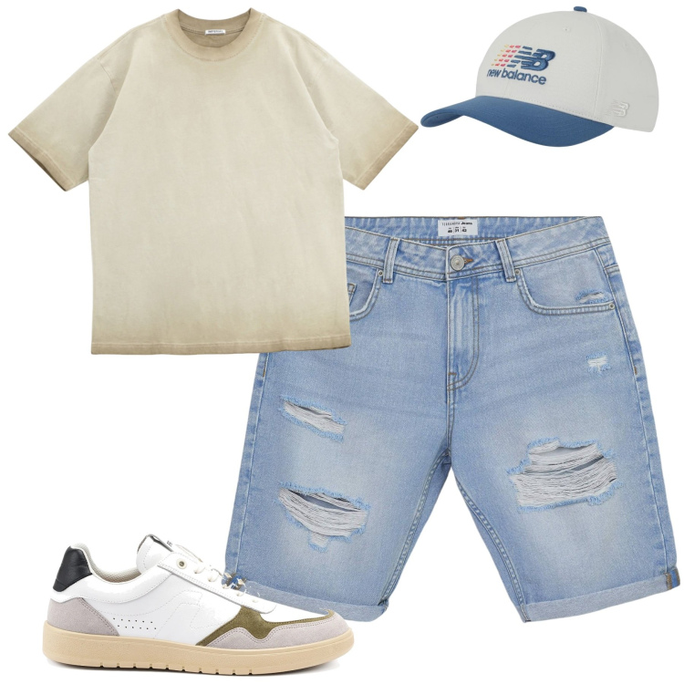 Outfit uomo - Jeans corti. Stile Casual per Tutti i giorni. Abbinamento con cappelli, bermuda, t-shirt, sneakers.