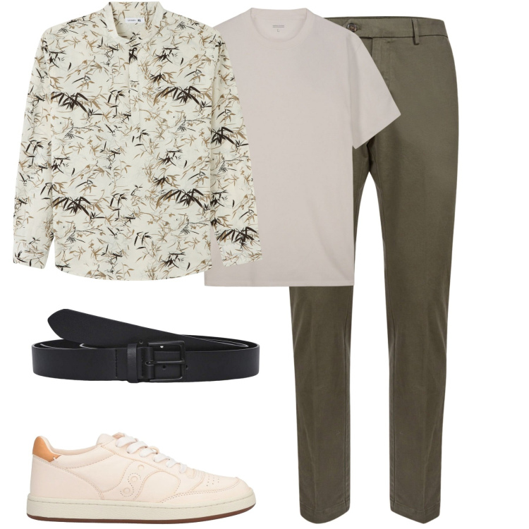 Outfit uomo - City. Stile Urban per Tutti i giorni. Abbinamento con sneakers, camicie, cinture, pantaloni chino, t-shirt.