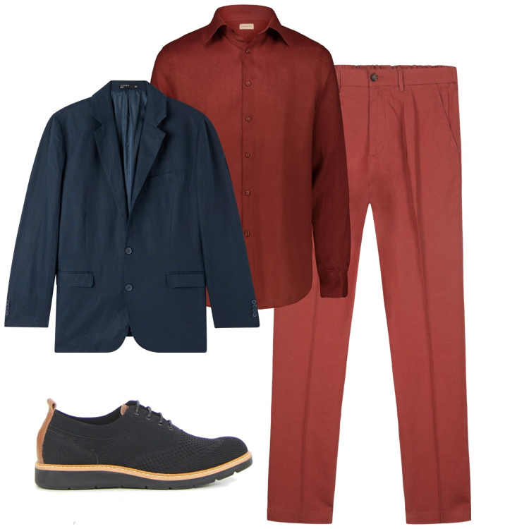 Outfit uomo - Brick. Stile Trendy per Tutti i giorni. Abbinamento con giacche, camicie, pantaloni, scarpe stringate.