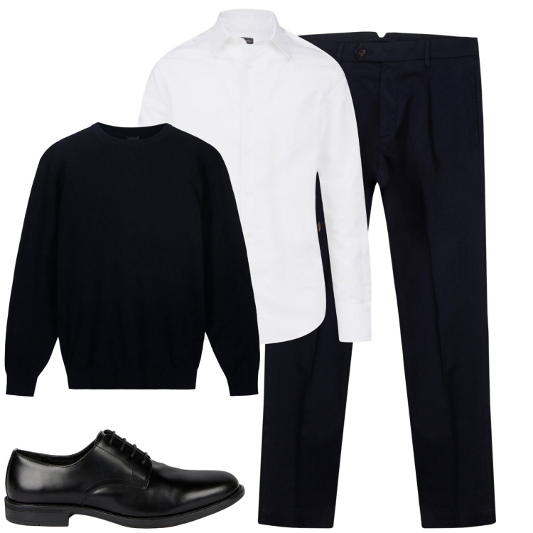 Outfit uomo - City. Stile Business/Elegante per Tutti i giorni. Abbinamento con camicie, scarpe stringate, maglieria, pantaloni.