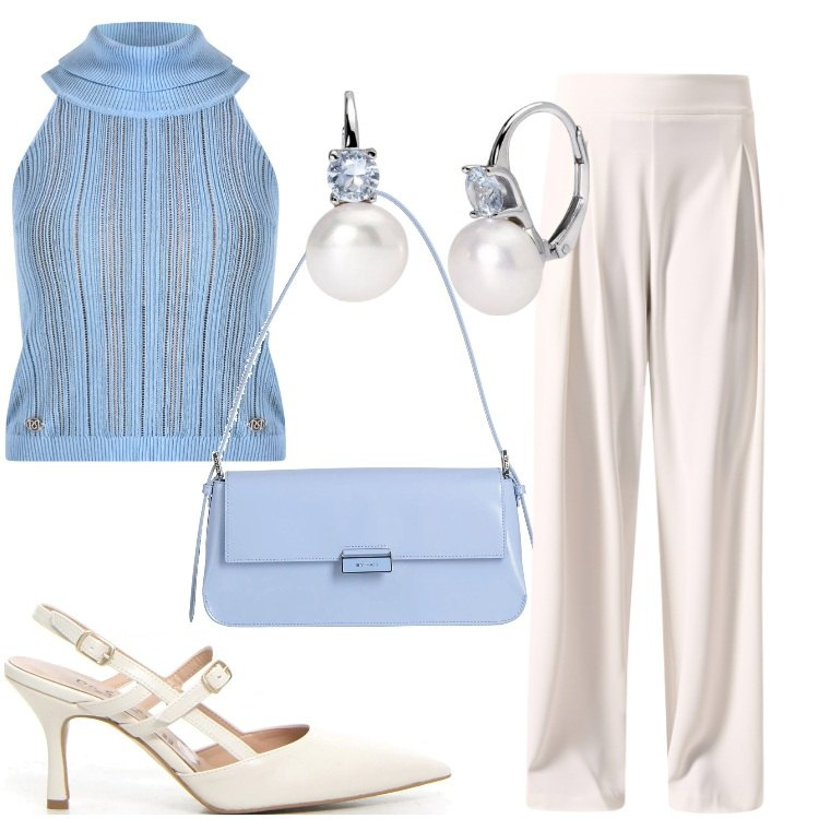 Outfit donna - Total look #2170443. Stile Chic per Serata fuori. Abbinamento con borse a spalla, pantaloni a palazzo, top, orecchini, décolleté.