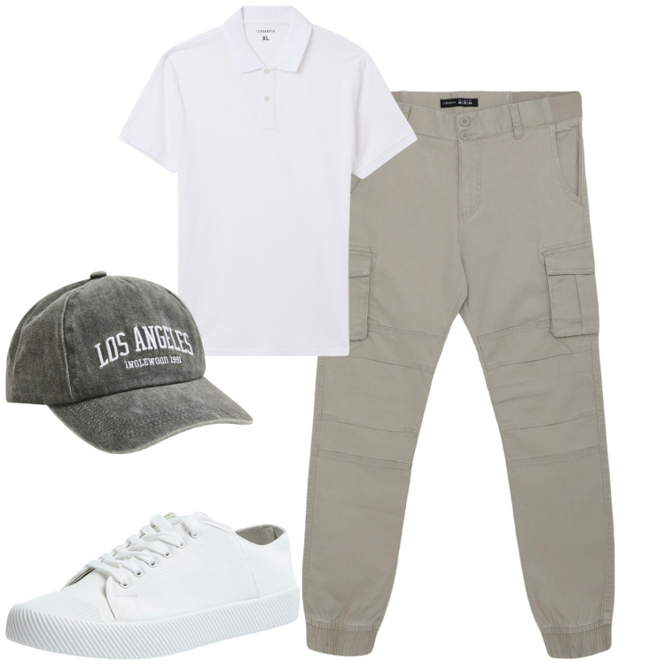 Outfit uomo - Total look #2170453. Stile Casual per Tutti i giorni. Abbinamento con cappelli, sneakers, polo, pantaloni cargo.