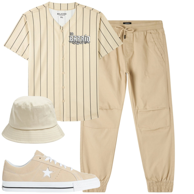 Outfit uomo - City. Stile Casual per Tutti i giorni. Abbinamento con sneakers, cappelli, pantaloni, t-shirt.