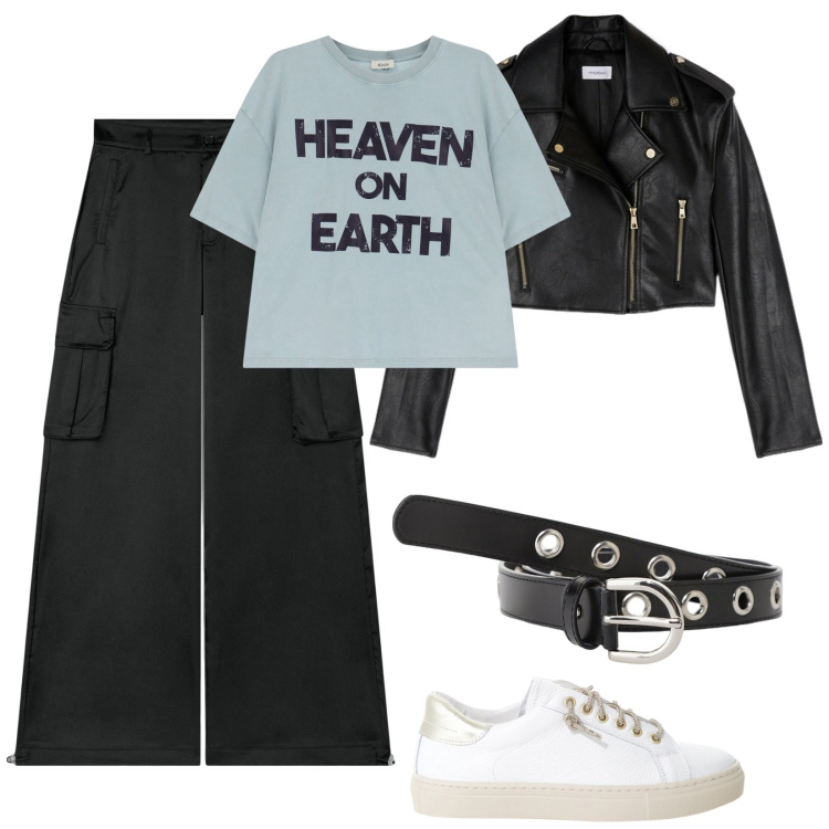 Outfit donna - Rock al concerto rock. Stile Rock per Serata fuori. Abbinamento con cinture, sneakers, t-shirt, pantaloni cargo, blazer.