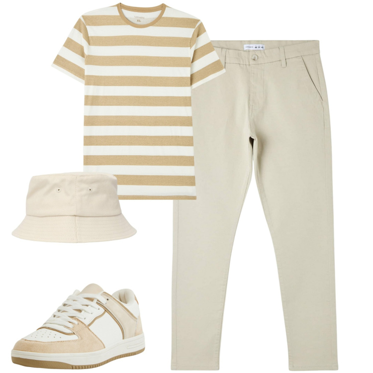 Outfit uomo - City. Stile Casual per Tutti i giorni. Abbinamento con cappelli, pantaloni skinny, t-shirt, sneakers.