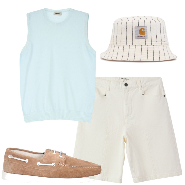Outfit uomo - Total look #2170494. Stile Casual per Tutti i giorni. Abbinamento con scarpe stringate, bermuda, maglieria, cappelli.