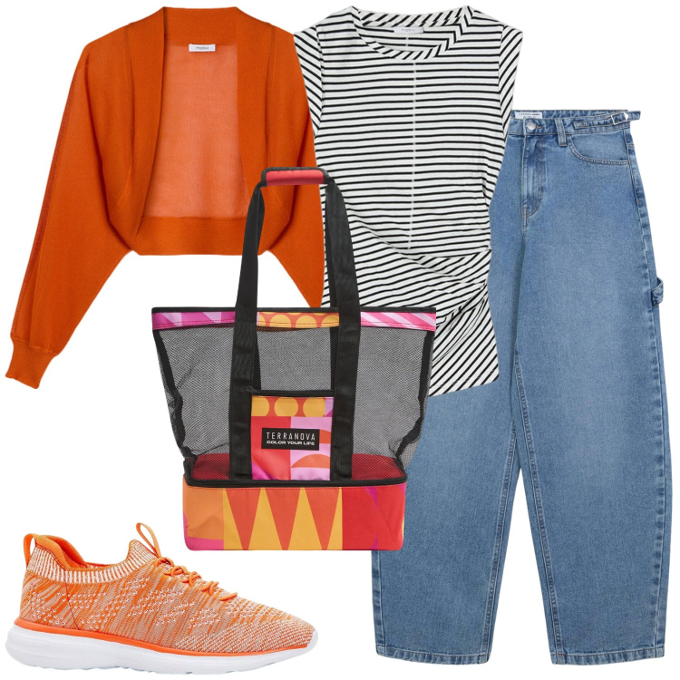 Outfit donna - Colore per tutti i giorni. Stile Urban per Tutti i giorni. Abbinamento con sneakers, jeans, borse tote, top, bolero.