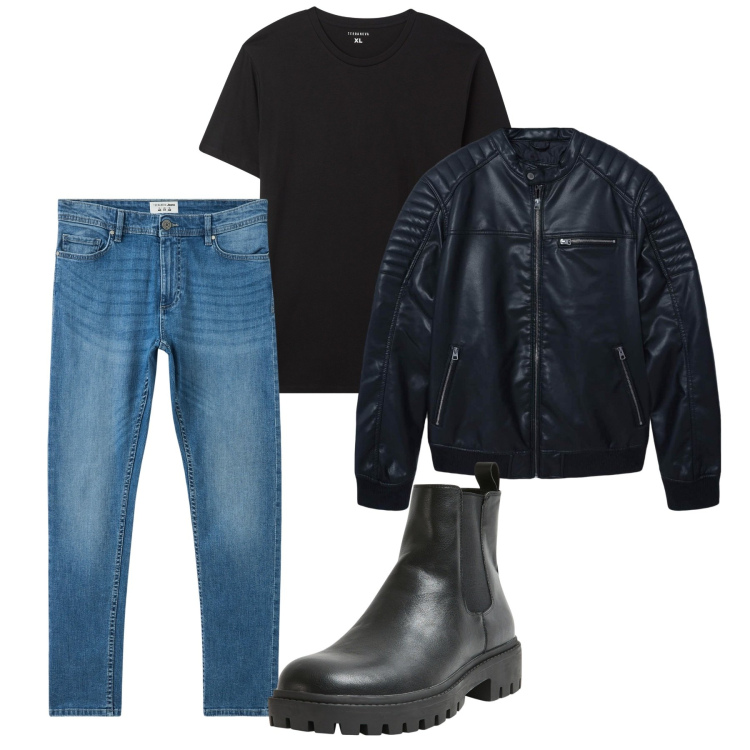 Outfit uomo - In moto. Stile Biker Rock per Tutti i giorni. Abbinamento con jeans skinny, giacche, t-shirt, stivali e stivaletti.