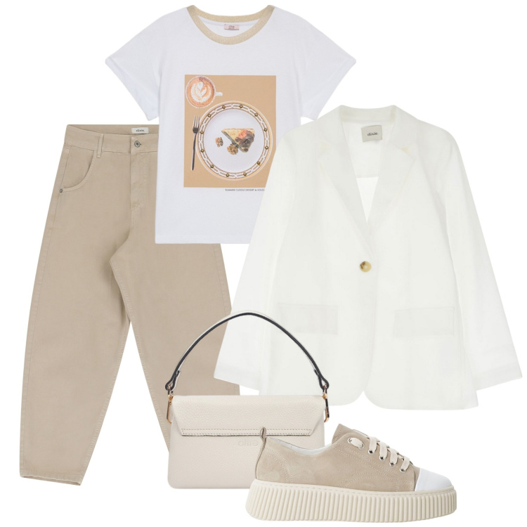 Outfit donna - Total look #2170558. Stile Casual per Tutti i giorni. Abbinamento con sneakers, blazer, jeans, t-shirt, borse a tracolla.