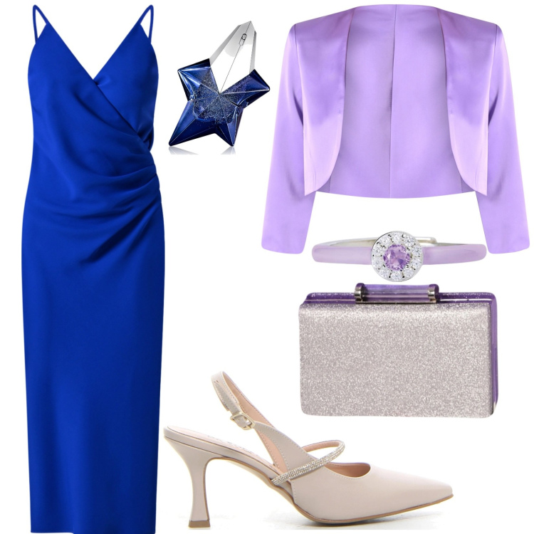 Outfit donna - Cerimonia contest. Stile Minimal per Cerimonia. Abbinamento con vestiti midi/longuette, bolero, pochette, profumi, anelli, décolleté.