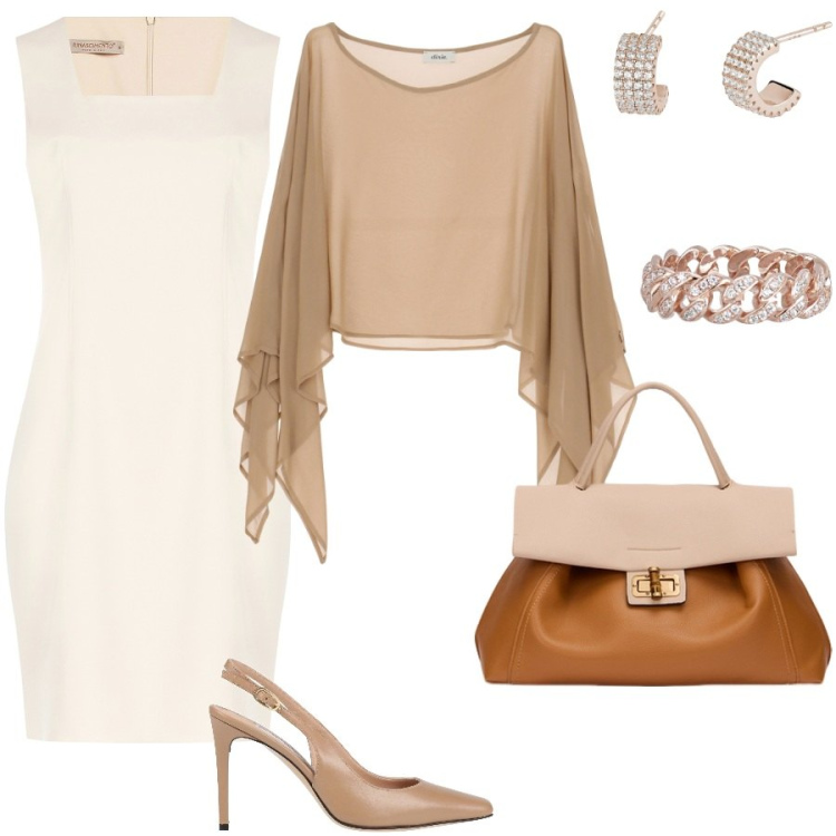 Outfit donna - Simple and beauty. Stile Chic per Cerimonia. Abbinamento con décolleté, camicie, anelli, orecchini, vestiti a tubino, borse a tracolla.