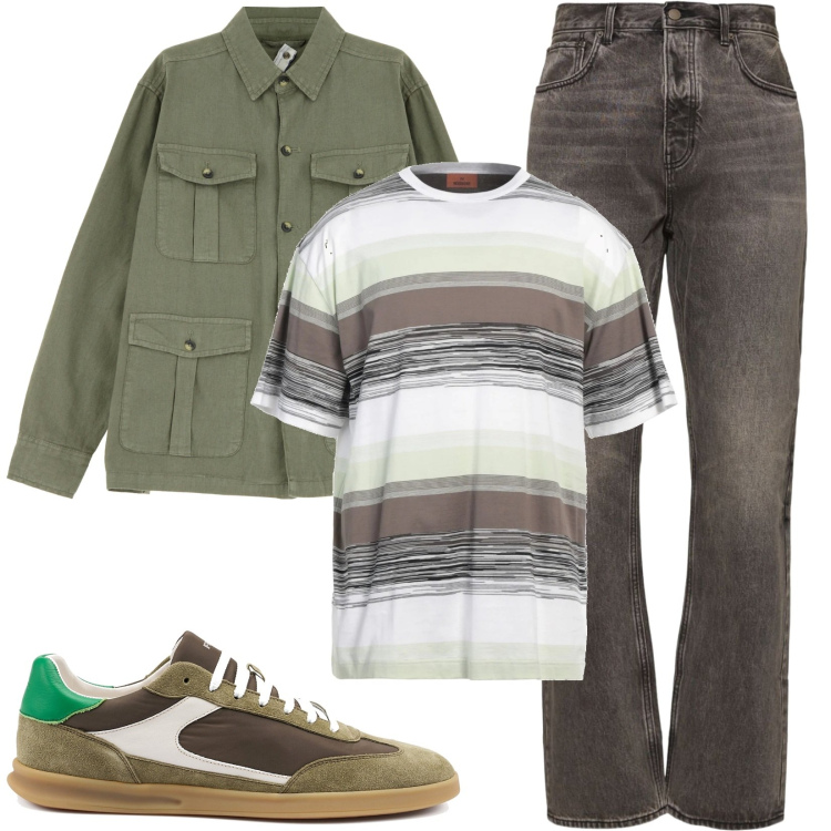 Outfit uomo - Total look #2170581. Stile Urban per Tutti i giorni. Abbinamento con t-shirt, cappotti, jeans, sneakers.