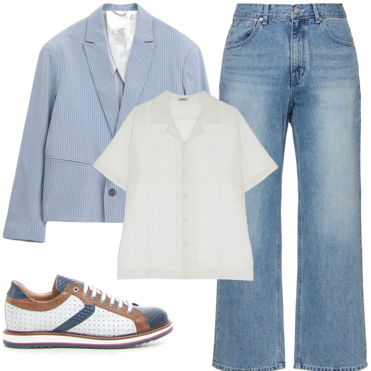 Outfit uomo - Total look #2170593. Stile Trendy per Cerimonia. Abbinamento con giacche, camicie a manica corta, jeans, scarpe stringate.