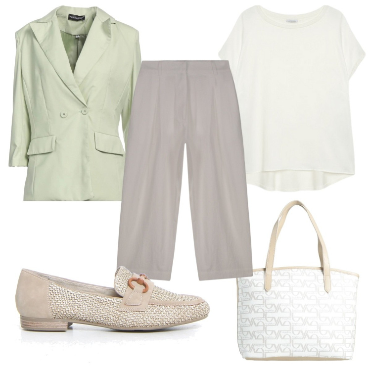 Outfit donna - Total look #2170601. Stile Mannish per Ufficio. Abbinamento con borse a mano, blazer, mocassini, pantaloni, bluse.