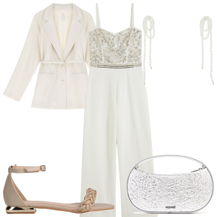 Outfit donna - Total look #2170604. Stile Trendy per Tutti i giorni. Abbinamento con tute, sandali, orecchini, blazer, borse a mano.