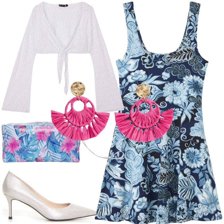 Outfit donna - Un paio d orecchini e l estate arriva. Stile Bon Ton per Cerimonia. Abbinamento con orecchini, vestiti corti, bolero, pochette, décolleté.