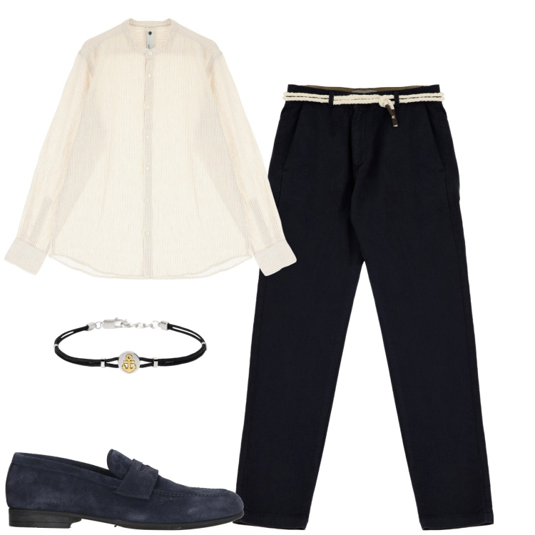 Outfit uomo - Happy hour. Stile Trendy per Serata speciale. Abbinamento con scarpe stringate, braccialetti, camicie, pantaloni chino.