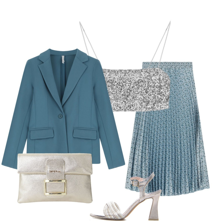 Outfit donna - Una serata luminosa….. Stile Chic per Serata fuori. Abbinamento con blazer, pochette, top, gonne lunghe, sandali col tacco.